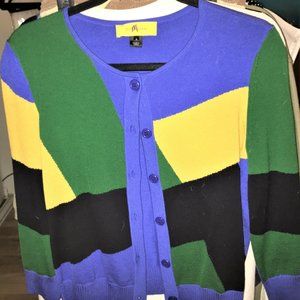 St. John Color Block Lt. Wt. Cardigan Sweater M
